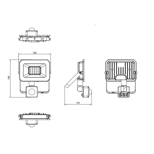 Foco LED 20W, ajustável para exterior, FUNCHAL 12x14cm, com sensor de movimento, 1800lm, 4000K, IP44