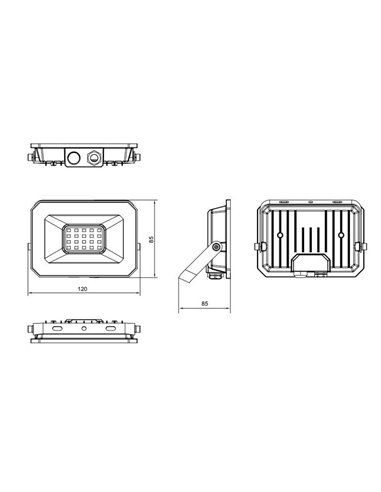 Projetor LED exterior FUNCHAL 12x8cm orientável 20W 1800lm, 4000K Preto