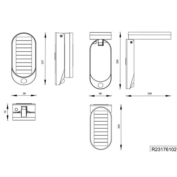 Luminária de parede LED LAGOAS com carregamento solar e bateria, sensor de movimento integrado, 3W, 350lm, 4000K, IP44