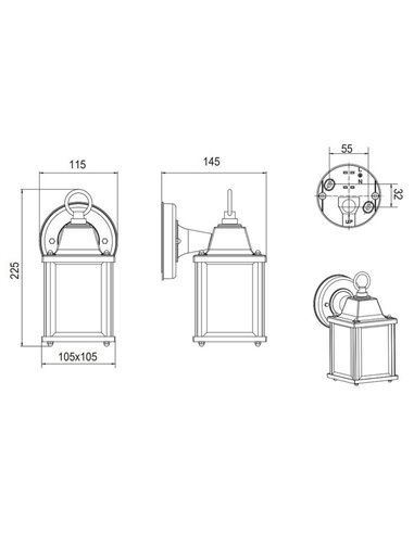 Aplique de pared MIRANDE estilo farolillo, bombilla excl. 1x E27 max. 40W IP23 Óxido