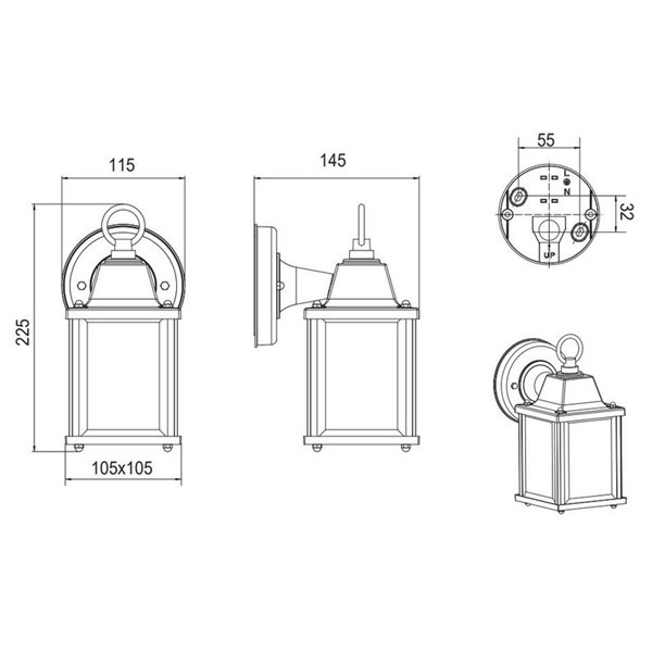 Aplique de pared MIRANDE estilo farolillo, bombilla excl. 1x E27 max. 40W IP23 Óxido