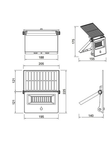 Applique murale LED solaire dimmable MOURA 1100lm 14x15cm avec interrupteur intégré et détecteur de mouvement IP54 12W