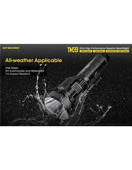 Lampe torche LED portable TM39, très puissante, 5 200 lumens, portée de 1 500 mètres, IP68