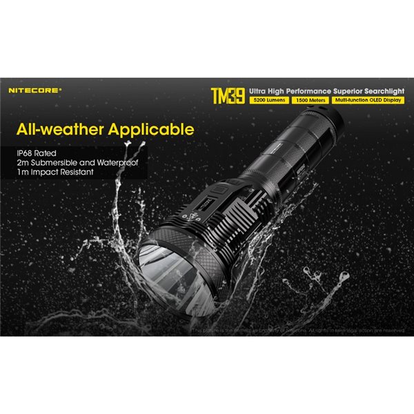 Lampe torche LED portable TM39, très puissante, 5 200 lumens, portée de 1 500 mètres, IP68
