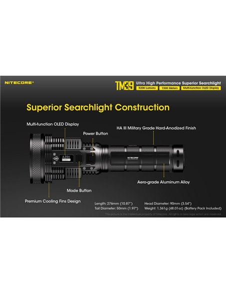 Lampe torche LED portable TM39, très puissante, 5 200 lumens, portée de 1 500 mètres, IP68