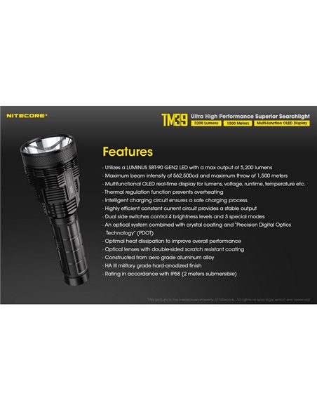 Linterna LED de mano TM39 muy potente 5200 lúmenes y 1500 metros de alcance IP68