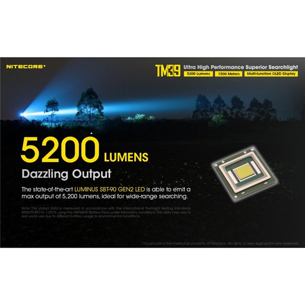 Lampe torche LED portable TM39, très puissante, 5 200 lumens, portée de 1 500 mètres, IP68