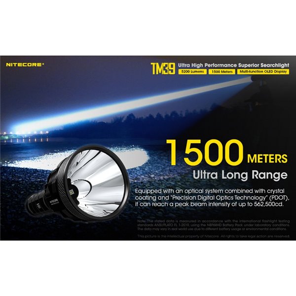 Linterna LED de mano TM39 muy potente 5200 lúmenes y 1500 metros de alcance IP68