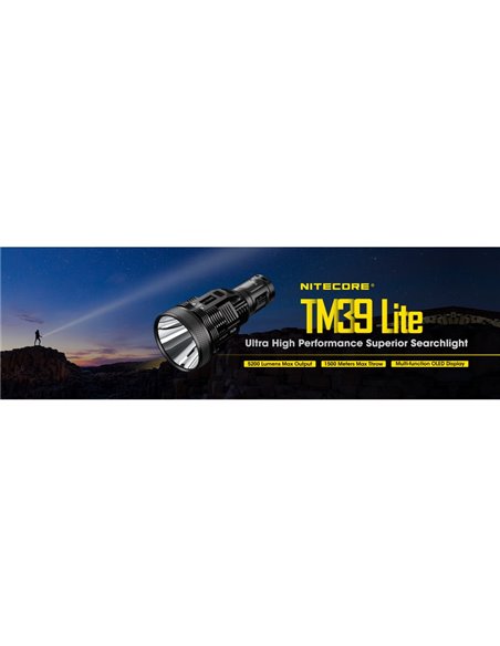 Linterna de mano TM39 Lite 5200 lúmenes muy potente IP68 1500 metros de alcance, batería 4 × 18650