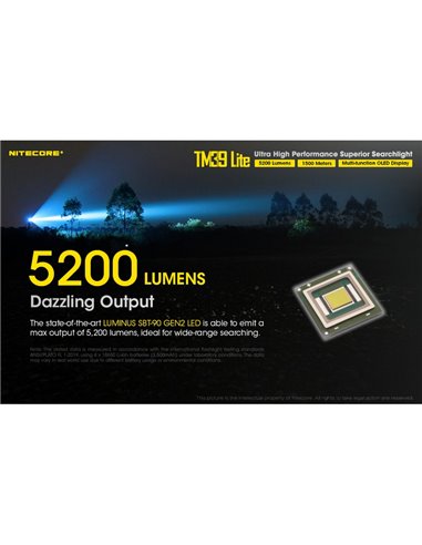 Lampe torche portable TM39 Lite 5 200 lumens, très puissante, IP68, portée de 1 500 mètres, 4 piles 18650