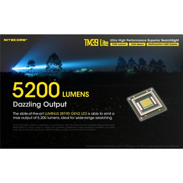 Linterna de mano TM39 Lite 5200 lúmenes muy potente IP68 1500 metros de alcance, batería 4 × 18650