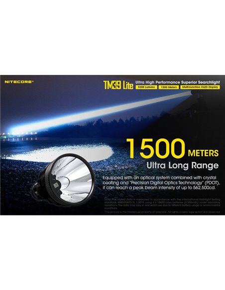 Linterna de mano TM39 Lite 5200 lúmenes muy potente IP68 1500 metros de alcance, batería 4 × 18650