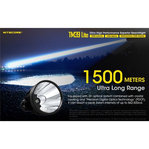 Linterna de mano TM39 Lite 5200 lúmenes muy potente IP68 1500 metros de alcance, batería 4 × 18650