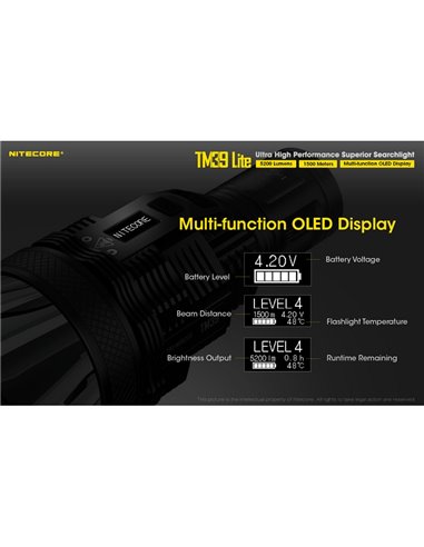 Linterna de mano TM39 Lite 5200 lúmenes muy potente IP68 1500 metros de alcance, batería 4 × 18650