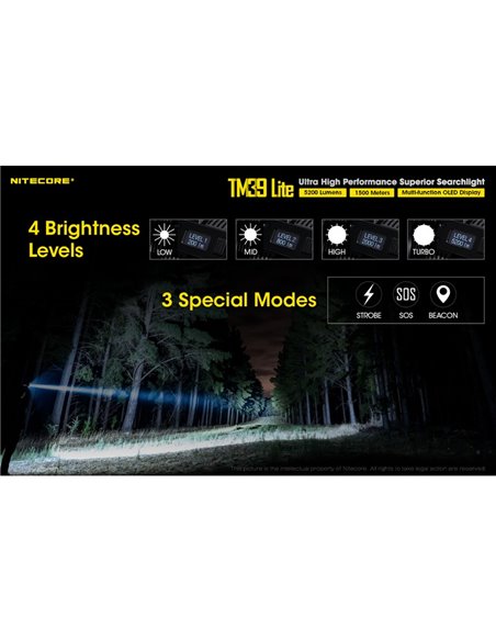 Lampe torche portable TM39 Lite 5 200 lumens, très puissante, IP68, portée de 1 500 mètres, 4 piles 18650