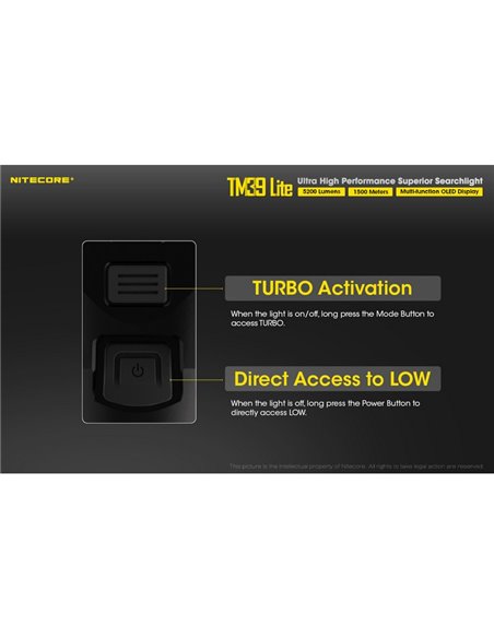 Linterna de mano TM39 Lite 5200 lúmenes muy potente IP68 1500 metros de alcance, batería 4 × 18650