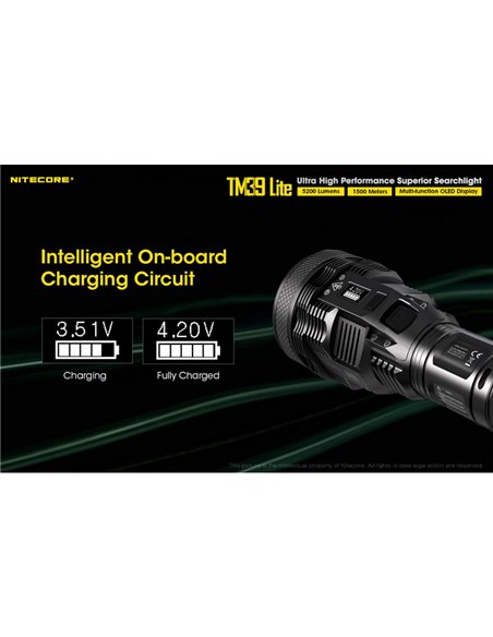 Linterna de mano TM39 Lite 5200 lúmenes muy potente IP68 1500 metros de alcance, batería 4 × 18650
