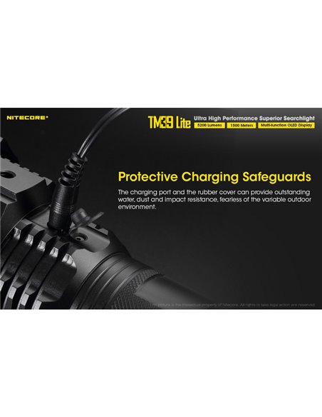 Linterna de mano TM39 Lite 5200 lúmenes muy potente IP68 1500 metros de alcance, batería 4 × 18650