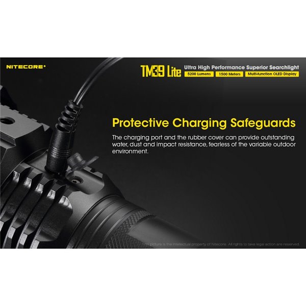 Linterna de mano TM39 Lite 5200 lúmenes muy potente IP68 1500 metros de alcance, batería 4 × 18650