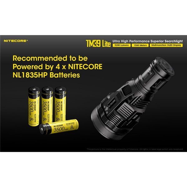 Linterna de mano TM39 Lite 5200 lúmenes muy potente IP68 1500 metros de alcance, batería 4 × 18650
