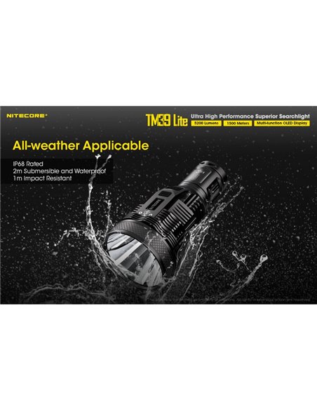 Linterna de mano TM39 Lite 5200 lúmenes muy potente IP68 1500 metros de alcance, batería 4 × 18650