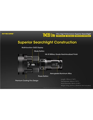 Lampe torche portable TM39 Lite 5 200 lumens, très puissante, IP68, portée de 1 500 mètres, 4 piles 18650