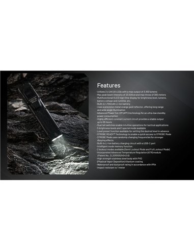 Lampe torche portable EDC27 Uhi, 3 100 lumens, portée de 305 mètres, batterie intégrée de 1 700 mAh, IP54