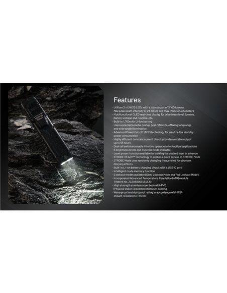 Linterna de mano EDC27 Uhi 3100 lúmenes y 305 metros de alcance batería 1700 mAh incorporada IP54