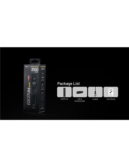 Linterna de mano EDC27 Uhi 3100 lúmenes y 305 metros de alcance batería 1700 mAh incorporada IP54