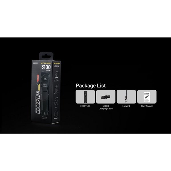 Linterna de mano EDC27 Uhi 3100 lúmenes y 305 metros de alcance batería 1700 mAh incorporada IP54