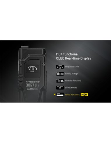Linterna de mano EDC27 Uhi 3100 lúmenes y 305 metros de alcance batería 1700 mAh incorporada IP54