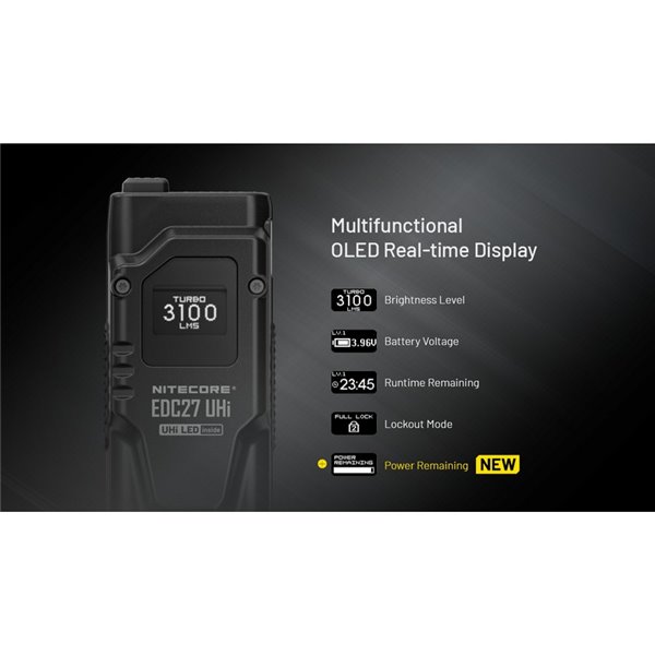 Lanterna portátil Uhi EDC27 com 3100 lúmens, alcance de 305 metros, bateria integrada de 1700 mAh, IP54