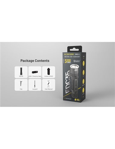 Lanterna portátil EDC35 5000 lúmens 601 metros de alcance Bateria integrada de 1700 mAh IP54