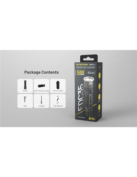 Lanterna portátil EDC35 5000 lúmens 601 metros de alcance Bateria integrada de 1700 mAh IP54