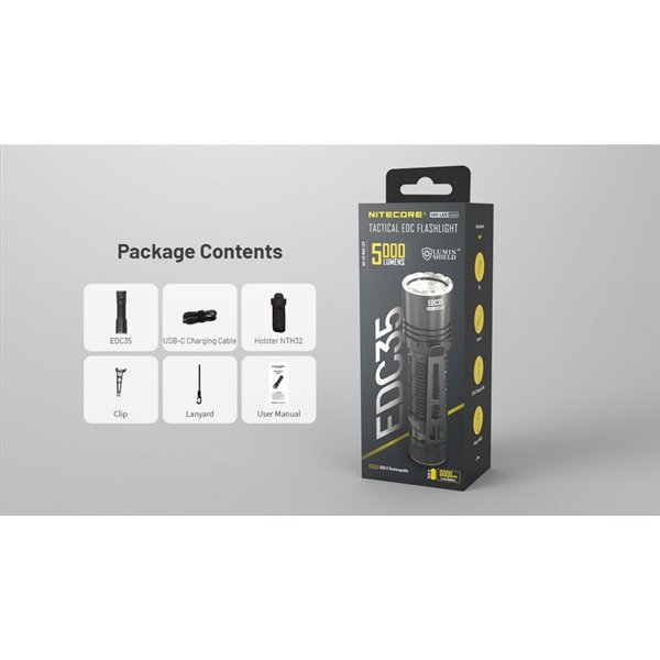 Linterna de mano EDC35 5000 lúmenes y 601 metros de alcance batería 1700 mAh incorporada IP54