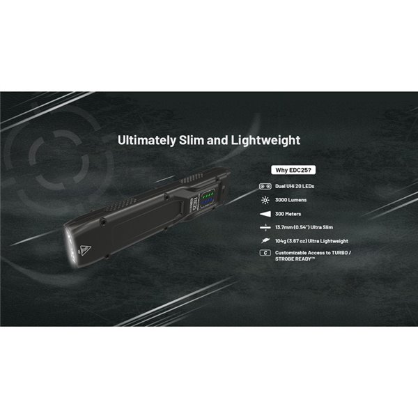 Linterna de mano EDC25 ultraligera 3000 lúmenes, 300 metros alcance y batería 1700 mAh incorporada IP68