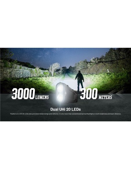 Lanterna de mão ultraleve EDC25, 3000 lúmens, alcance de 300 metros e bateria integrada de 1700 mAh, classificação IP68.