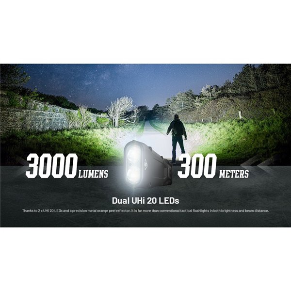 Linterna de mano EDC25 ultraligera 3000 lúmenes, 300 metros alcance y batería 1700 mAh incorporada IP68