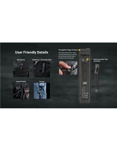 Linterna de mano EDC25 ultraligera 3000 lúmenes, 300 metros alcance y batería 1700 mAh incorporada IP68