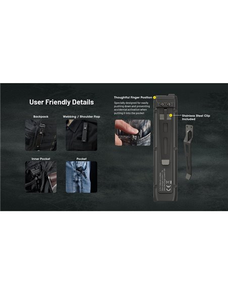 Lanterna de mão ultraleve EDC25, 3000 lúmens, alcance de 300 metros e bateria integrada de 1700 mAh, classificação IP68.