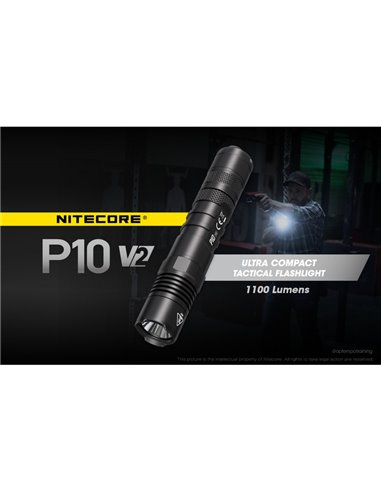 Lampe torche ultra compacte Nitecore P10 V2 1 100 lumens, portée de 201 mètres, stroboscope, IP68