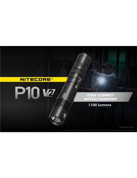 Lampe torche ultra compacte Nitecore P10 V2 1 100 lumens, portée de 201 mètres, stroboscope, IP68