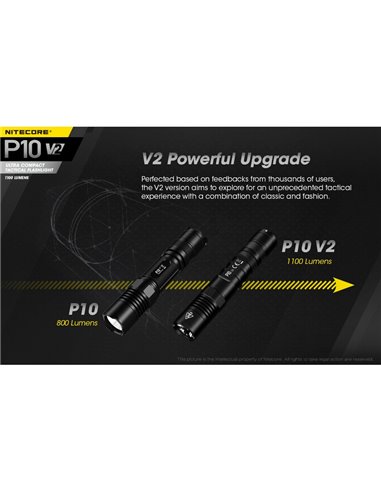 Linterna de mano P10 V2 Nitecore 1100 lúmenes ultra compacta 201 metros alcance, estroboscópica IP68
