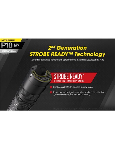 Linterna de mano P10 V2 Nitecore 1100 lúmenes ultra compacta 201 metros alcance, estroboscópica IP68