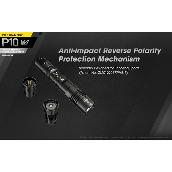 Linterna de mano P10 V2 Nitecore 1100 lúmenes ultra compacta 201 metros alcance, estroboscópica IP68