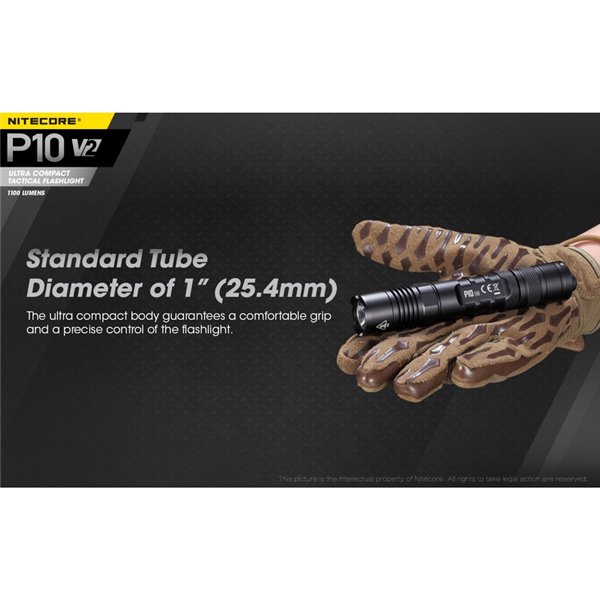 Linterna de mano P10 V2 Nitecore 1100 lúmenes ultra compacta 201 metros alcance, estroboscópica IP68
