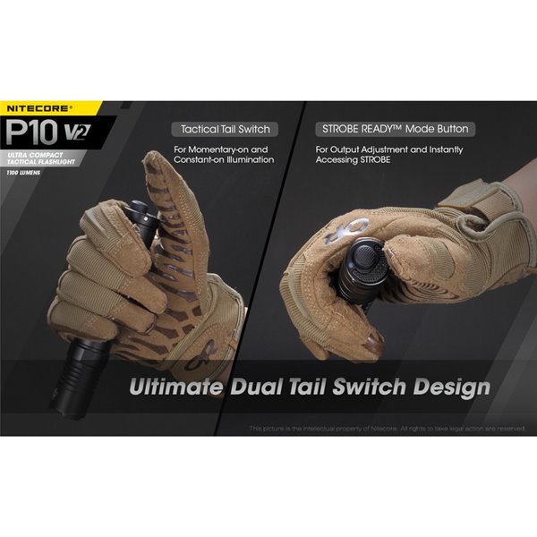 Linterna de mano P10 V2 Nitecore 1100 lúmenes ultra compacta 201 metros alcance, estroboscópica IP68
