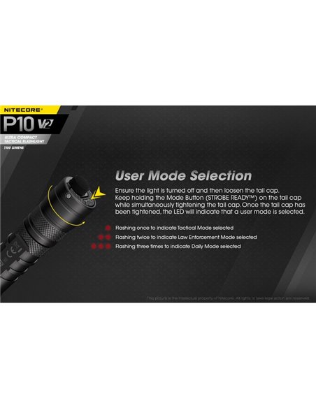 Lampe torche ultra compacte Nitecore P10 V2 1 100 lumens, portée de 201 mètres, stroboscope, IP68