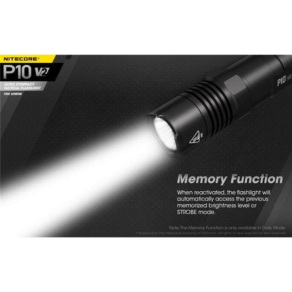 Linterna de mano P10 V2 Nitecore 1100 lúmenes ultra compacta 201 metros alcance, estroboscópica IP68