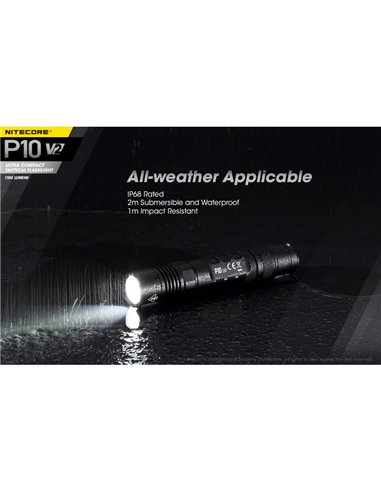 Lampe torche ultra compacte Nitecore P10 V2 1 100 lumens, portée de 201 mètres, stroboscope, IP68